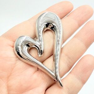 Vintage Monet Abstract Heart Brooch – Silver Tone Sculptural Design